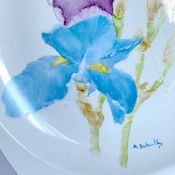 D Schultz Irises Hand Painted JG Meakin Studio England Serving Dish 12x9.5x1in - Picture 4 of 11